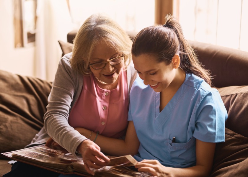 Caregiver providing memory care support